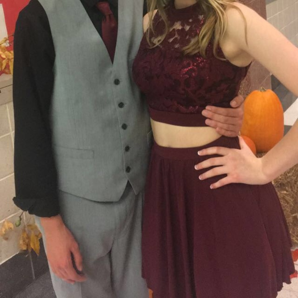 Burgundy Homecoming Dress Two Piece
